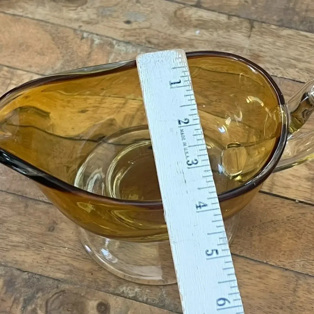 Vintage Williams Sonoma Amber Citrine Clear Glass Footed Gravy Sauce Hand Blown